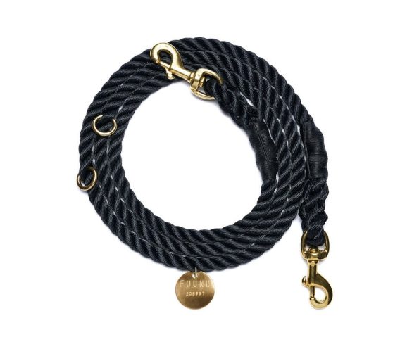 black-rope-dog-leash-italian-solid-bronze-bolt-snaps-adjustableshop-leashesfound-my-animals-965287